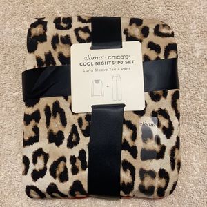 NWT- Soma + Chico’s Cool Nights Pajama Set - Red & tan/black animal print